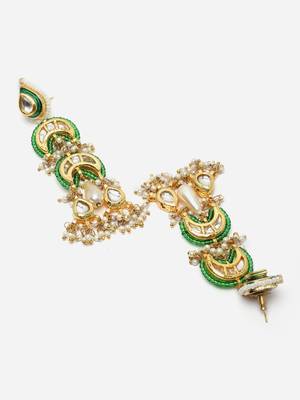Green & gold drop earring with kundan & pearls 4