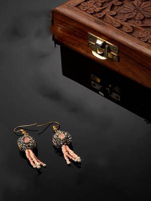 Pink & black drop earring with kundan & pearls 2