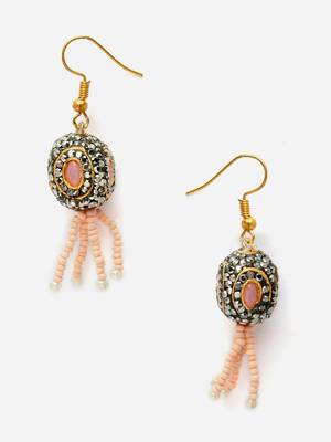 Pink & black drop earring with kundan & pearls 3