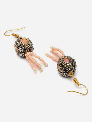 Pink & black drop earring with kundan & pearls 4