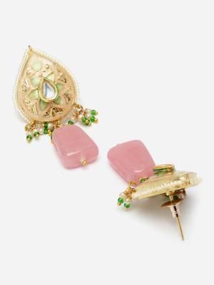 Peach & pink drop earring with kundan & pearls 4
