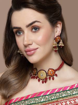 Red & pink jhumkas earring with kundan & pearls 1