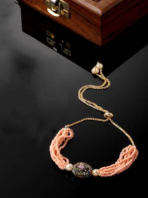 Peach & black adjustable bracelet with kundan & american diamond 2