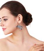 Women  silver oxidised dancing peacock drop earring