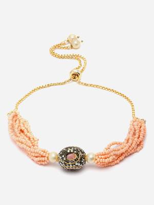 Peach & black adjustable bracelet with kundan & american diamond 3