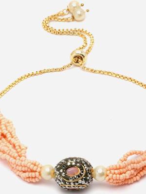 Peach & black adjustable bracelet with kundan & american diamond 4