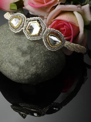 Grey & silver chokar necklace with kundan & american diamonds 2