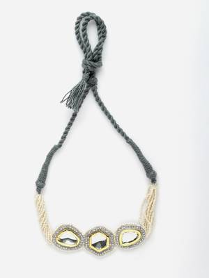 Grey & silver chokar necklace with kundan & american diamonds 3