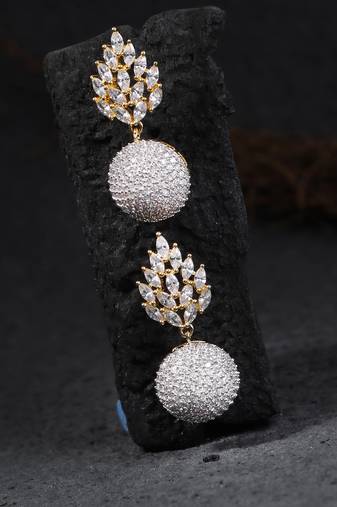 Women gold plated cz stone-studded drop earring