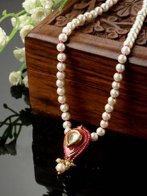 Pink & gold haar necklace with kundan & pearls 2