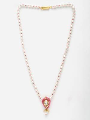 Pink & gold haar necklace with kundan & pearls 3