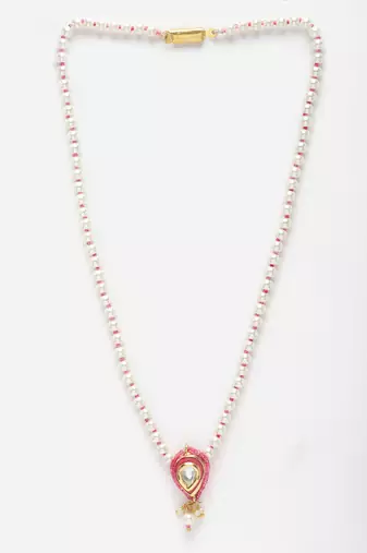Pink & gold haar necklace with kundan & pearls