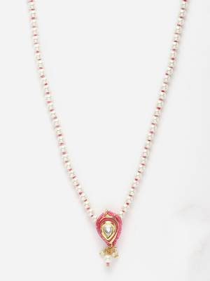 Pink & gold haar necklace with kundan & pearls 4