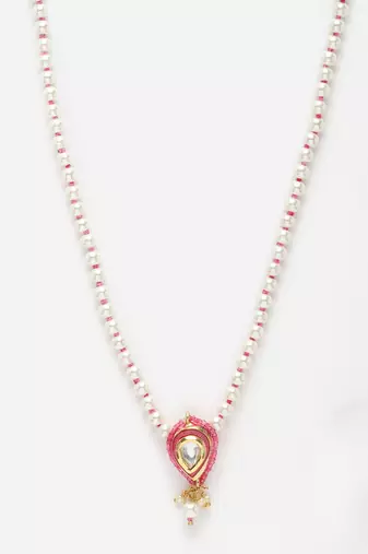 Pink & gold haar necklace with kundan & pearls