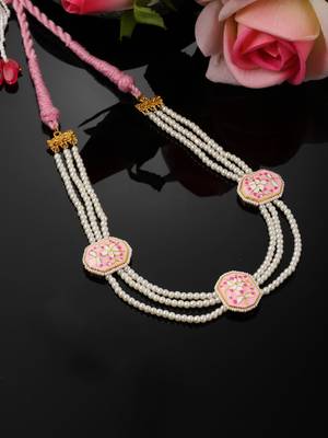 Pink & gold haar necklace with kundan & pearls 2