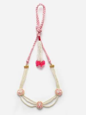 Pink & gold haar necklace with kundan & pearls 3