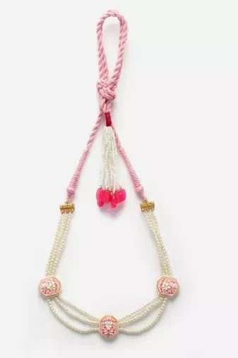 Pink & gold haar necklace with kundan & pearls