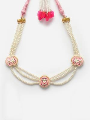 Pink & gold haar necklace with kundan & pearls 4
