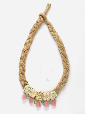 Green & pink haar necklace with kundan & pearls 1