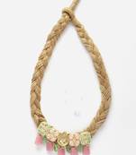 Green & pink haar necklace with kundan & pearls