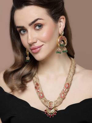 Pink & red haar necklace with kundan & pearls 1