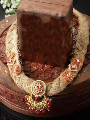 Pink & red haar necklace with kundan & pearls 2