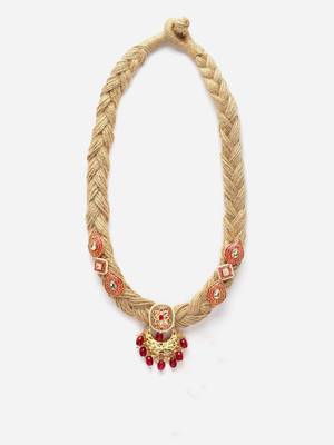 Pink & red haar necklace with kundan & pearls 3