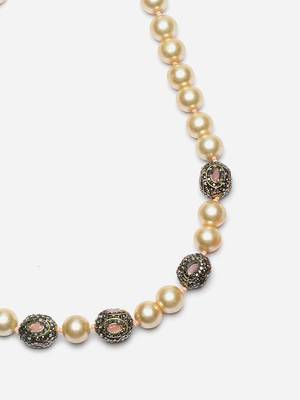 Pink & cream haar necklace with american diamond & pearls 4