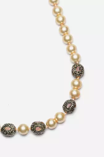 Pink & cream haar necklace with american diamond & pearls