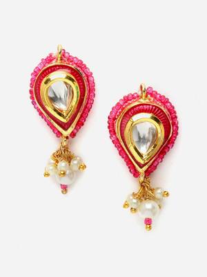 Pink & gold necklace with earring jewellery set with kundan & pearls 5