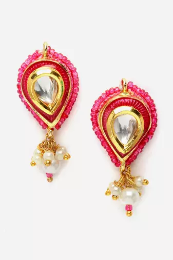 Pink & gold necklace with earring jewellery set with kundan & pearls