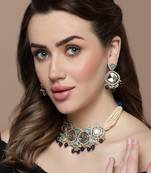 Blue & green necklace with earring jewellery set with kundan & american diamonds