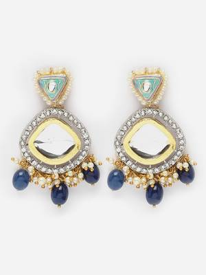 Blue & green necklace with earring jewellery set with kundan & american diamonds 5