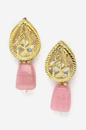 Green & pink necklace with earring jewellery set with kundan & pearls