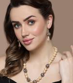 Pink & cream necklace with earring jewellery set with american diamond & pearls