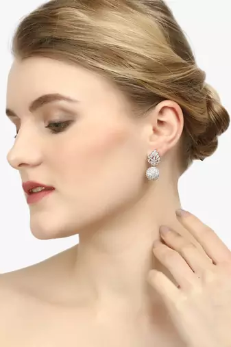 Women gold plated cz stone-studded drop earring