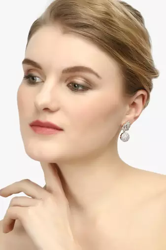 Women gold plated cz stone-studded drop earring