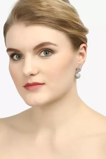 Women gold plated cz stone-studded drop earring