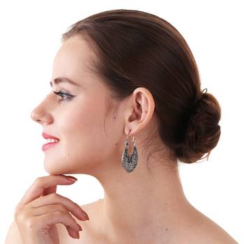 Women silver oxidised small beads studded beautiful dangle earring 1