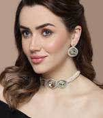 Grey & silver necklace with earring jewellery set with kundan & american diamonds