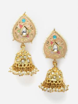 Peach & green necklace with earring jewellery set with kundan & american diamonds 5