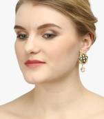 Women gold-plated  stone-studded pearl drop earrings