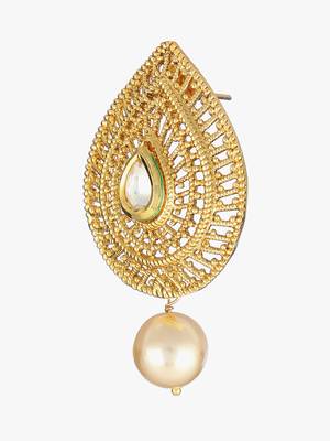 Women gold plated  stone and pearl  drop earrings 2