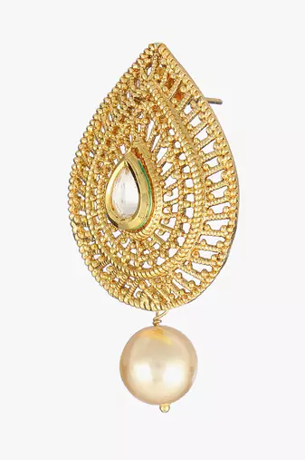 Women gold plated  stone and pearl  drop earrings