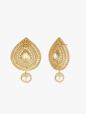 Women gold plated  stone and pearl  drop earrings 3