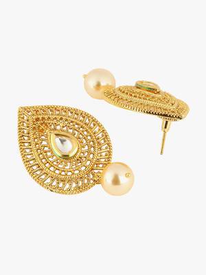 Women gold plated  stone and pearl  drop earrings 4