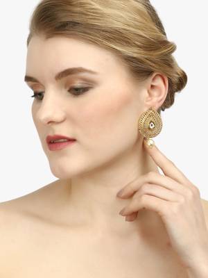 Women gold plated  stone and pearl  drop earrings 5