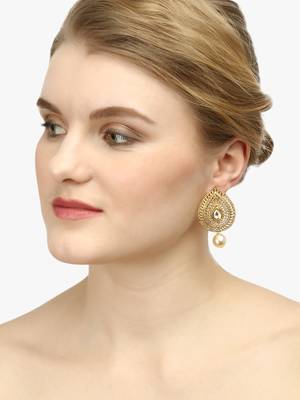 Women gold plated  stone and pearl  drop earrings 1