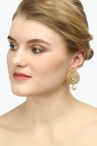 Women gold plated  stone and pearl  drop earrings