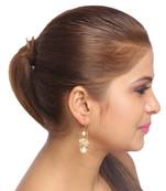 Women gold plated white pearls drop earrings